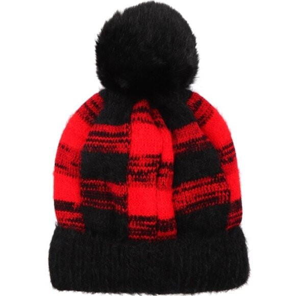 CHECKERED PRINT BEANIE WITH POM POM main image 5